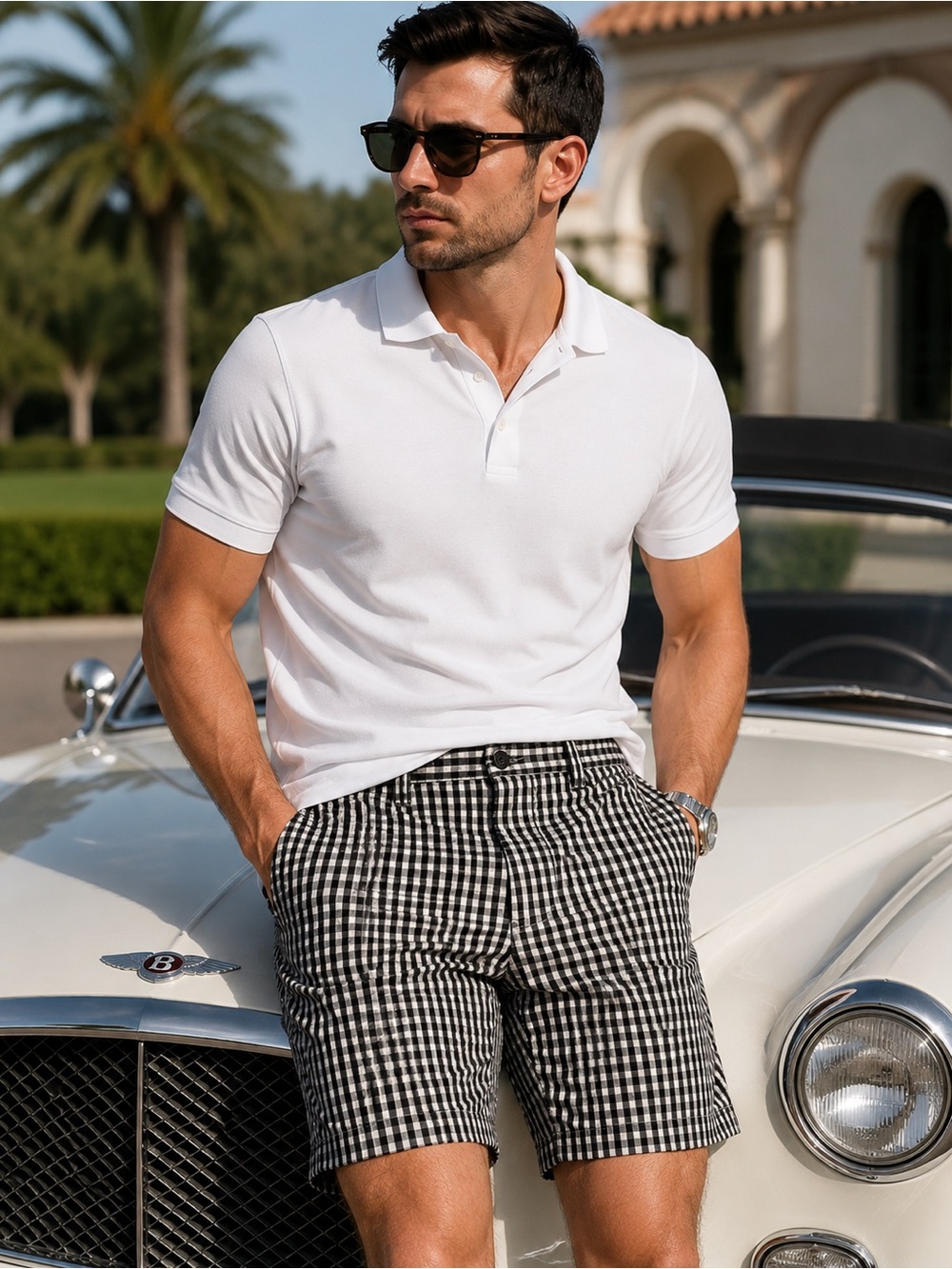 “Alfani Men’s Black White Gingham Golf Resort Shorts 32”